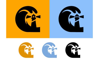 Owl lighthouse wings logo design on black.