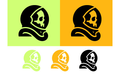 Astronautenschedel-embleem met neonkleurige achtergrond voor branding.