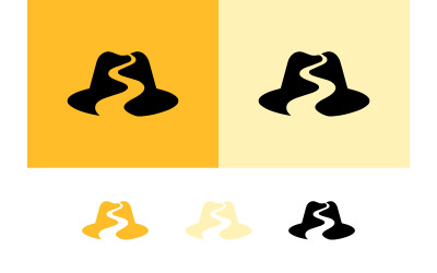 Grafika s kloboukem a řekou pro kreativní cestovní design.