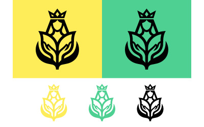 Regina con logo floreale giallo.