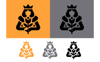Vrouw met kroon die een bloem vasthoudt - logo-ontwerp.