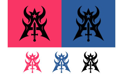 Tribal letter a emblem sword crown star flame shape.