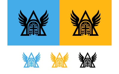 Winged triangle emblem cross gate architectural elements.