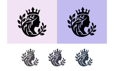 Elegante perfil de reina con emblema de corona de laurel.