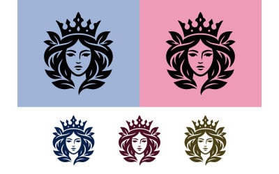 Logotipo con el rostro de la reina, corona y hojas.