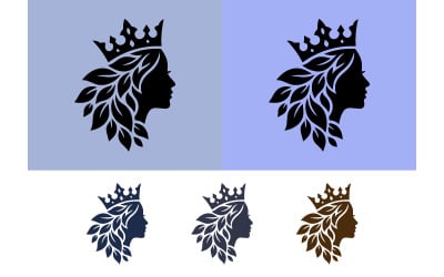 Logotipo del perfil de la reina con corona de hojas.