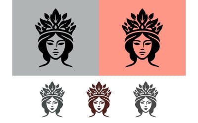 Diseño de logotipo de reina con corona de hojas.