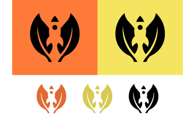 Raket och löv-logotyp orange gul svart.