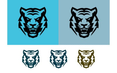Emblema con cara de tigre y corona sobre fondo azul claro.