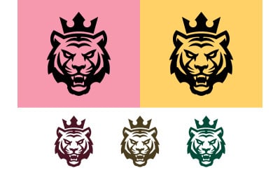 Emblema con cara de tigre y corona sobre fondo rosa.