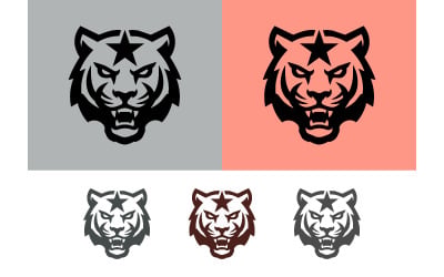 Emblema con cara de tigre y estrella sobre fondo gris.