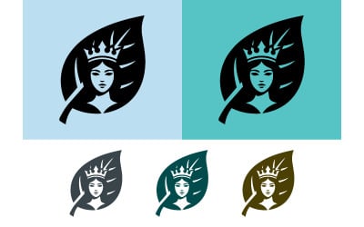 Frau mit Krone auf blattförmigem Logo.