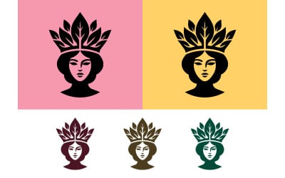Diseño de logotipo de mujer con corona de hojas.