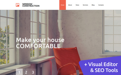 Moto CMS 3 Template namens "Window Construction" #58609