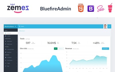 "Bluefire - Multipurpose Modern Dashboard" Responsive Admin Template №58708