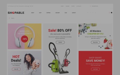 "Shopable - Multiconcept Store Responsive WooCommerce Theme" - адаптивний WooCommerce шаблон №61245