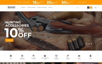 "BigHunt - Hunting Gear Store Template Magento Theme" Responsive Magento Thema №62287