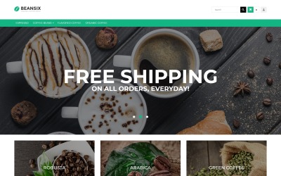 Template Magento Responsive #62290 "Beansix - Coffee Shop Magento Theme"