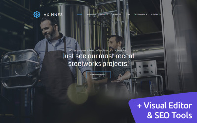 Responzivní Moto CMS 3 šablona "Axinnes - Steel Industrial Premium Moto CMS 3 Template" #63471