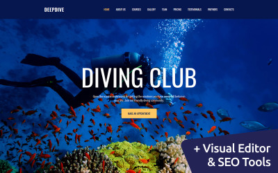 Responzivní Moto CMS 3 šablona "Deepdive - Sports & Outdoors & Diving Moto CMS 3 Template" #63474