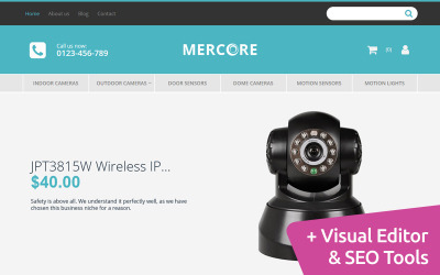 Mercore - Biztonsági felszerelések áruháza, amely érzékeny MotoCMS e-kereskedelmi sablont tartalmaz