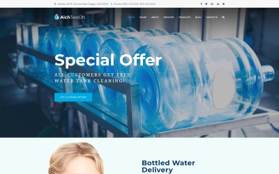 Tema WordPress Responsive #64485 "AichTwoOh - Water Delivery Service Responsive"