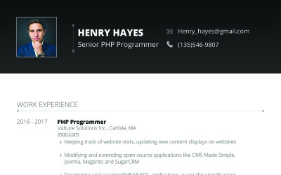 Henry Hayes – šablona životopisu webového vývojáře