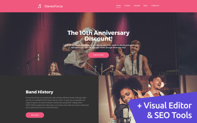 Responsive Stereo Force - Music Band Moto CMS 3 Template #64974