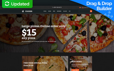 Responzivní MotoCMS Ecommerce šablona "Fooder - Pizza Restaurant" #65055