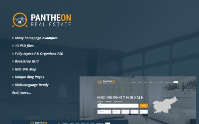 PSD шаблон каталога недвижимости Pantheon