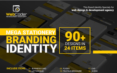 Мега брендинговый комплект канцелярских товаров агентства веб-дизайна - шаблон фирменного стиля