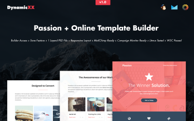 "Passion HTML Email + Online Builder Newsletter Template" - Шаблон E-mail розсилки №66236