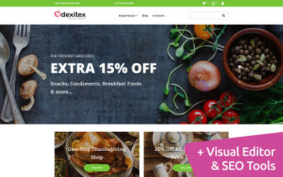 Dexitex - élelmiszerbolt MotoCMS e-kereskedelmi sablon