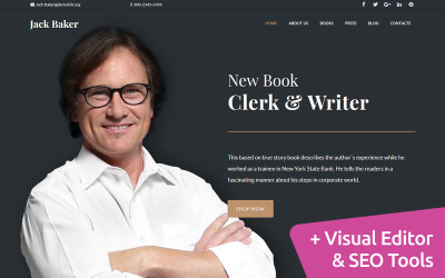 "Jack Baker - Writer" Responsive Moto CMS 3 Template №66507