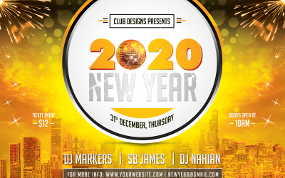 Modèle PSD de flyer et affiche de fête du nouvel an 2020