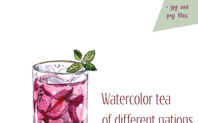 Watercolor tea - 2 vector set - Illustration