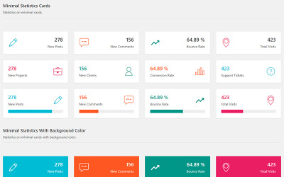 Cartões de estatísticas avançados - Bootstrap 4 Elementos de interface de layout dos cartões de estatísticas de administrador