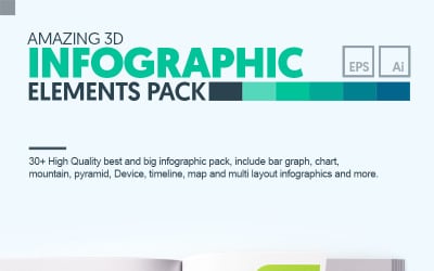 Paquete empresarial 3D | 35+ Vector AI, EPS Conjunto de infografía realista hecha a mano | Descarga inmediata | Elementos de archivos digitales