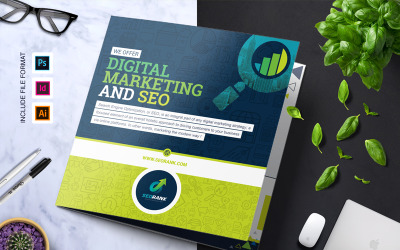 Trójdzielna broszura dla agencji zajmujących się SEO i marketingiem cyfrowym -