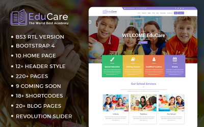 EduCare - modelo de site educacional com RTL pronto