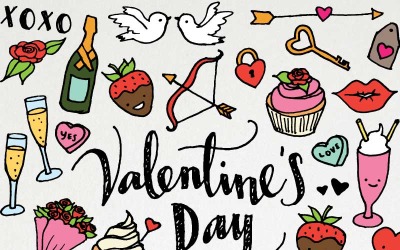 Valentine&#039;s Day &amp; Love Hand Sketched Clipart Pack - Illustration