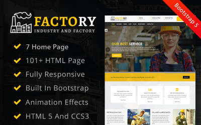 Fábrica: Modelo de site HTML industrial e de fábrica