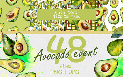 Avocado Event PNG Aquarell Set - Illustration