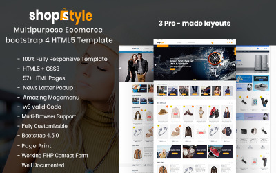 Shopstyle - Rugalmas, többcélú e-kereskedelmi HTML5 webhelysablon