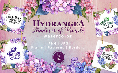 Hydrangea PNG Akvarellblommauppsättning - Illustration