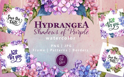Hydrangea PNG Watercolor Flower Set - Illustration