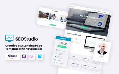 Tema di Landing Page Responsive #68520 "SEO Studio - Consulting HTML with Novi Builder"