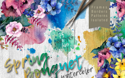 Ramo de primavera PNG Conjunto de flores de acuarela - Ilustración