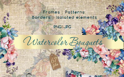 Ramo de acuarela PNG Conjunto de flores - Ilustración