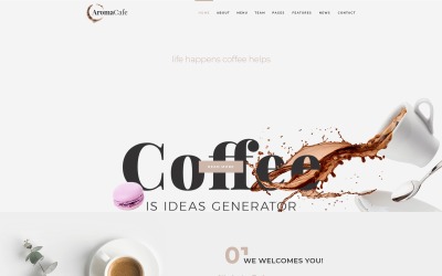 "Aromacafe - Coffee Shop Elementor" Responsive WordPress thema №68842